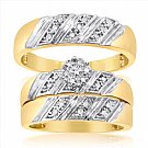 14K Yellow Gold His & Her Round Diamond Engagement Set Trios with White Gold Accent 0.25ct. tw. - SKU:OKN 3-7