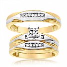 14K Yellow Gold His & Her Round Diamond Engagement Set Trios with White Gold Accent 0.25ct. tw. - SKU:OKN 3-9