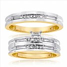 14K Yellow Gold His & Her Round Diamond Engagement Set Trios with White Gold Accent 0.25ct. tw. - SKU:OKN 4-10