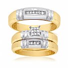 14K Yellow Gold His & Her Round Diamond Engagement Set Trios with White Gold Accent 0.25ct. tw. - SKU:OKN 4-11