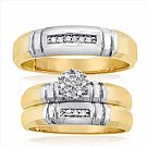14K Yellow Gold His & Her Round Diamond Engagement Set Trios with White Gold Accent 0.25ct. tw. - SKU:OKN 4-12