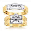 14K Yellow Gold His & Her Round Diamond Engagement Set Trios with White Gold Accent 0.25ct. tw. - SKU:OKN 4-13