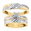14K Yellow Gold His & Her Round Diamond Engagement Set Trios with White Gold Accent 0.25ct. tw. - SKU:OKN 4-19