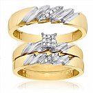 14K Yellow Gold His & Her Round Diamond Engagement Set Trios with White Gold Accent 0.25ct. tw. - SKU:OKN 4-23