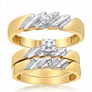 14K Yellow Gold His & Her Round Diamond Engagement Set Trios with White Gold Accent 0.25ct. tw. - SKU:OKN 4-24