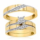 14K Yellow Gold His & Her Round Diamond Engagement Set Trios with White Gold Accent 0.25ct. tw. - SKU:OKN 4-25