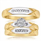 14K Yellow Gold His & Her Round Diamond Engagement Set Trios with White Gold Accent 0.25ct. tw. - SKU:OKN 4-7