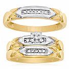 14K Yellow Gold His & Her Round Diamond Engagement Set Trios with White Gold Accent 0.25ct. tw. - SKU:OKN 4-8