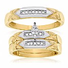 14K Yellow Gold His & Her Round Diamond Engagement Set Trios with White Gold Accent 0.25ct. tw. - SKU:OKN 4-9