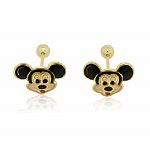 Mickey Mouse Earrings in 14k Yellow Gold With Screw Back - SKU:OKNE-002-14k