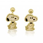 Snoopy Earrings in 14k Yellow Gold With Screw Back - SKU:OKNE-011-14k