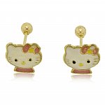 Hello Kitty Earrings (half body) in 14k Yellow Gold With Screw Back - SKU:OKNE-013-14k